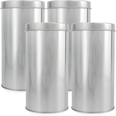 Solstice Double Seal Tea Canisters (4-Pack, Large); Round Metal Containers with Interior Seal Lid Image 1