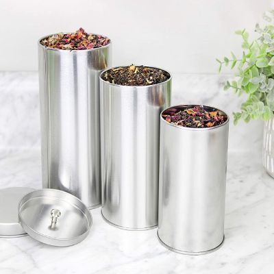 Solstice Double Seal Tea Canisters (4-Pack, Large); Round Metal Containers with Interior Seal Lid Image 3