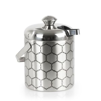 Stainless Steel Ice Bucket With Ice Molecule Pattern  Includes Set Of Ice Tongs Image 1