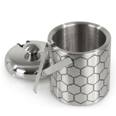 Stainless Steel Ice Bucket With Ice Molecule Pattern  Includes Set Of Ice Tongs Image 3