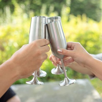Stainless Steel Unbreakable 8 oz Stemmed Champagne Glasses (Set of 4) Premium Quality-Reusable Indoor & Outdoor Drinkware - Keeps Drink Cool Longer- Unique Part Image 2