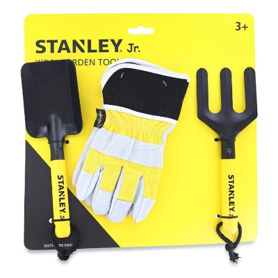 Stanley JR Garden Hand Tool 3 Piece Set  Hand Spade  Hand Fork  Work Gloves Image 1