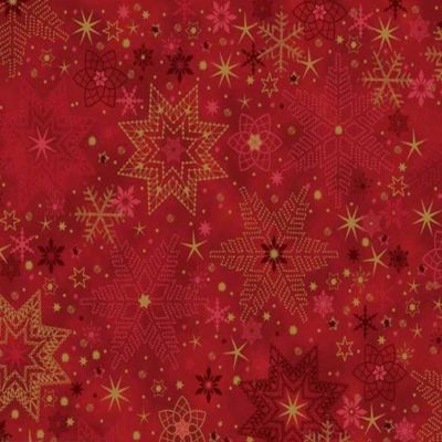 Star Sprinkle Snowflakes Red Gold Cotton Fabric by Stof sold by the yard Image 1