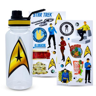 Star Trek Gold Delta Logo Twist Spout Water Bottle and Sticker Set  32 Ounces Image 1