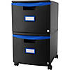 Storex 2 Drawer Mobile File Cabinet with Lock, Black & Blue Image 1