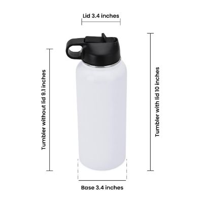 Sublimation Blank Hydro Tumbler, Sipper Water Bottle With Handle, Stainless Steel Double Wall Insulated, (White, 32oz) Image 2