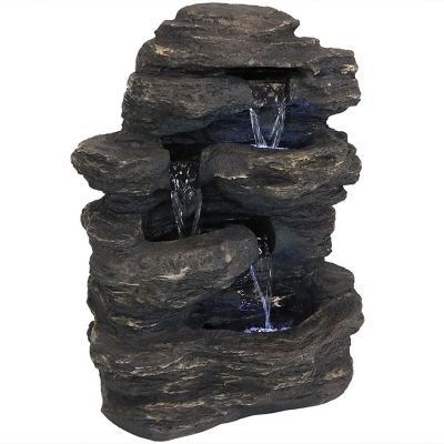 Sunnydaze 24"H Electric Polystone Rock Falls Waterfall Outdoor Water Fountain with LED Lights Image 1