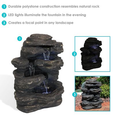 Sunnydaze 24"H Electric Polystone Rock Falls Waterfall Outdoor Water Fountain with LED Lights Image 3