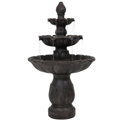 Sunnydaze 46"H Electric Polystone 3-Tier Classic Tulip Outdoor Water Fountain, Dark Brown Image 1