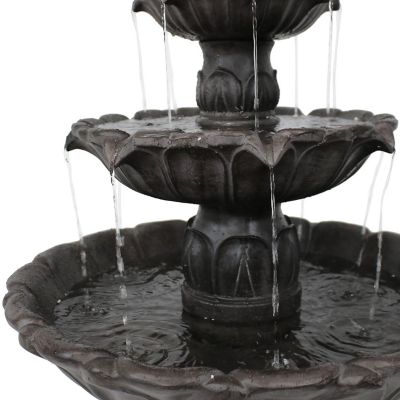 Sunnydaze 46"H Electric Polystone 3-Tier Classic Tulip Outdoor Water Fountain, Dark Brown Image 1