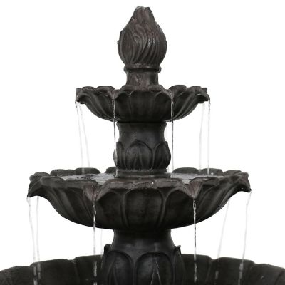 Sunnydaze 46"H Electric Polystone 3-Tier Classic Tulip Outdoor Water Fountain, Dark Brown Image 2