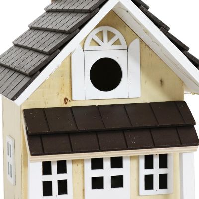 Sunnydaze 9.25" Cozy Home Wood Hanging Bird House with Solar Light Cream Image 2