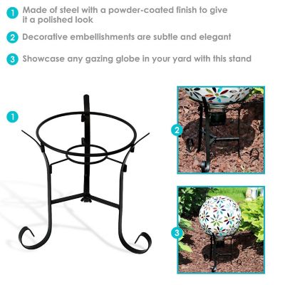 Sunnydaze Indoor/Outdoor Decorative Steel Scroll Gazing Ball Stand for 10" or 12" Outdoor Garden Gazing Globes - 9" H - Black Image 3