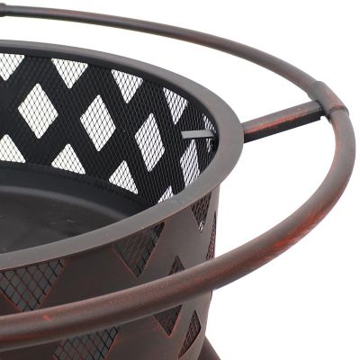 Sunnydaze Outdoor Camping or Backyard Crossweave Cut Out Fire Pit with Spark Screen, Log Poker, and Metal Wood Grate - 36" - Bronze Image 2