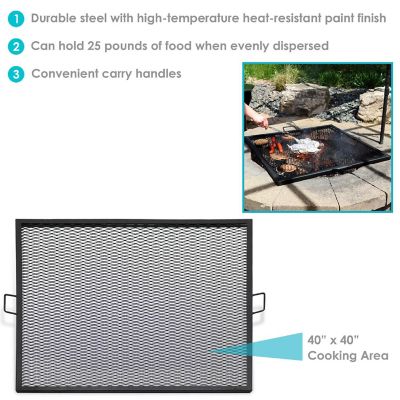 Sunnydaze Outdoor Camping or Backyard Heavy-Duty Steel Square X-Marks Fire Pit Cooking Grilling Grate - 40" Image 3