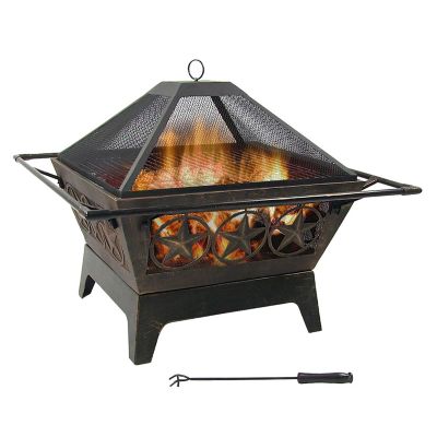 Sunnydaze Outdoor Camping or Backyard Steel Northern Galaxy Fire Pit with Cooking Grill Grate, Spark Screen, and Log Poker - 32" Image 1