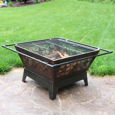 Sunnydaze Outdoor Camping or Backyard Steel Northern Galaxy Fire Pit with Cooking Grill Grate, Spark Screen, and Log Poker - 32" Image 3