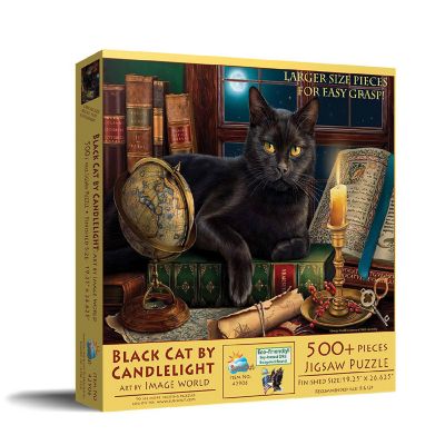 Sunsout Black Cat by Candlelight 500 pc Large Pieces Jigsaw Puzzle Image 1