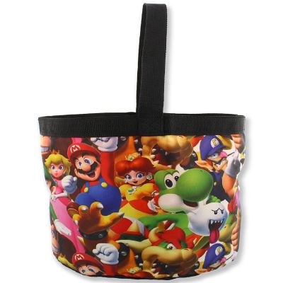 Super Mario Brothers Collapsible Nylon Gift Basket Bucket Toy Storage Tote Bag (One Size, Black/Multi) Image 3