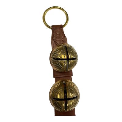 Taupe 15 Solid Brass Bells Natural Leather Sleigh Bell Door Hanger Made in USA Image 3