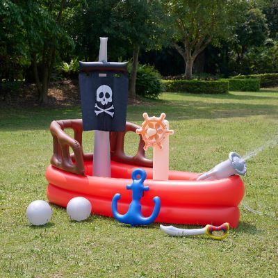 Teamson Kids - Water Fun Pirate boat Inflatable Kiddle Pool with pump - Red Image 2