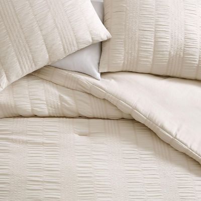 The Nesting Company Elm Stripe Seersucker Bedding Collection in King 3 Piece Comforter Set with 2 Pillow Shams in Taupe Image 2