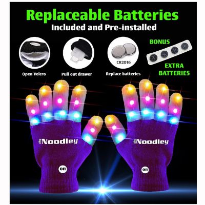 The Noodley LED Light Up Gloves for Kids (Small, Purple) Image 2