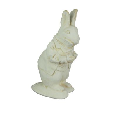 Things2Die4 Alice in Wonderland White Rabbit Antiqued White Finish Solid Cement Statue 14 Inch Image 1