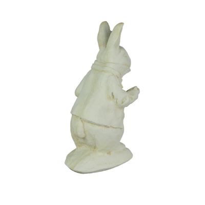 Things2Die4 Alice in Wonderland White Rabbit Antiqued White Finish Solid Cement Statue 14 Inch Image 2