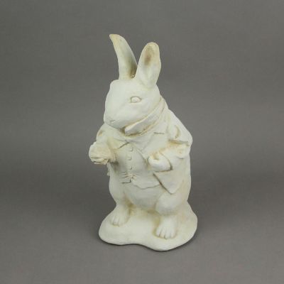 Things2Die4 Alice in Wonderland White Rabbit Antiqued White Finish Solid Cement Statue 14 Inch Image 3