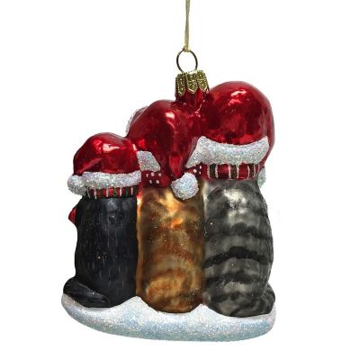 Three Cats Wearing Scarfs and Santa Hats Polish Glass Christmas Tree Ornament Image 1