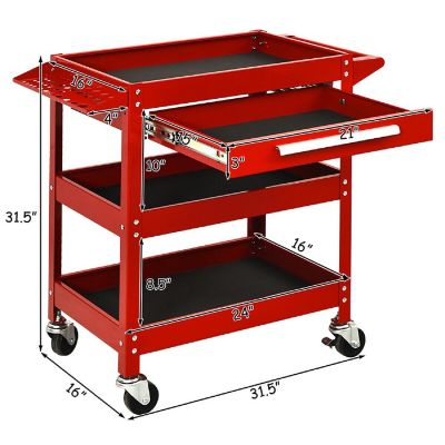 Three Tray Rolling Tool Cart Mechanic Cabinet Storage ToolBox Organizer w/Drawer Image 1