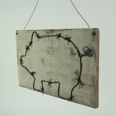 Timeless By Design Decorative Barbed Wired Pig On Rustic Wood Wall Hanging Image 1