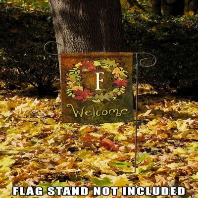 Toland Home Garden 12.5" x 18" Fall Wreath Monogram F Garden Flag Image 2