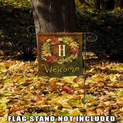 Toland Home Garden 12.5" x 18" Fall Wreath Monogram H Garden Flag Image 2