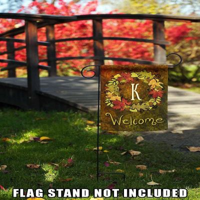 Toland Home Garden 12.5" x 18" Fall Wreath Monogram K Garden Flag Image 2