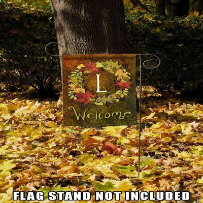 Toland Home Garden 12.5" x 18" Fall Wreath Monogram L Garden Flag Image 2