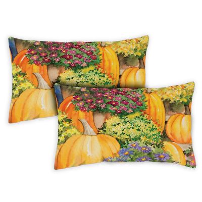 Toland Home Garden 12" x 19" Pumpkins & Mums 12 x 19 Inch Indoor/Outdoor Pillow Case Image 1