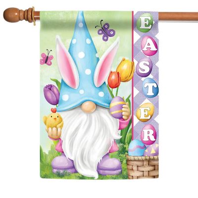 Toland Home Garden 28" x 40" Bunny Gnome Egg Hunt Double Sided House Flag Image 1