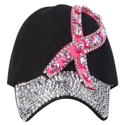 Top Headwear Breast Cancer Awareness Studded Pink Ribbon Baseball Cap Image 1