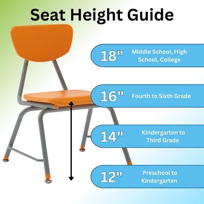 Tot Mate Versa Kids Chairs, Set of 2, Stackable, Student Chair Classroom Seating for School, Office, Dorms, Reception, Waiting Rooms (18" Seat Height, Orange) Image 3