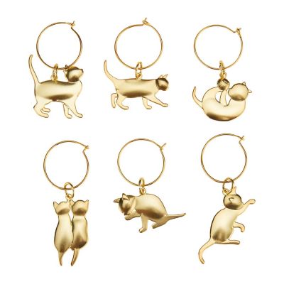 Twine Gold Cat Wine Charms by Twine Living (Set of 6) Image 1