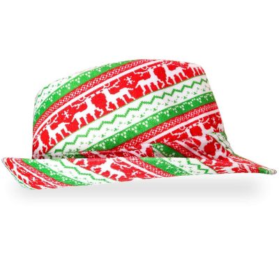 Ugly Sweater Fedora Hat - Funny Christmas Holiday Red and Green Ugly Sweater Party Hat for Adults and Kids Image 2