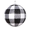 Vickerman 4.7" White Black Plaid Glitter Ball Ornament, 3 per bag. Image 1