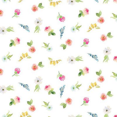 Victoria White Small Flowers Floral Cotton Fabric In the Beginning by the yard Image 1