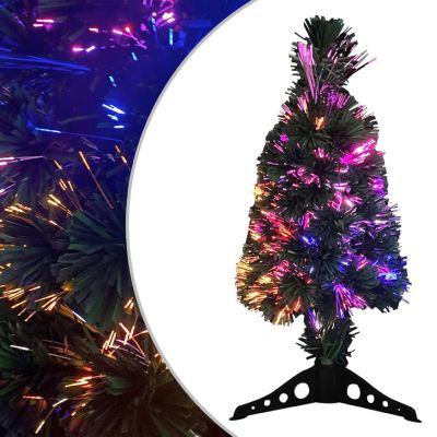 vidaXL 2' Black/Green Fiber optic/Plastic Artificial Slim Christmas Tree with Stand Image 1