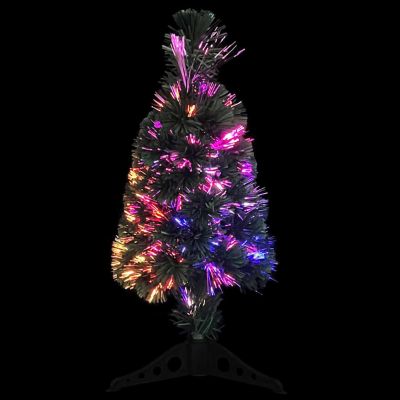 vidaXL 2' Black/Green Fiber optic/Plastic Artificial Slim Christmas Tree with Stand Image 3