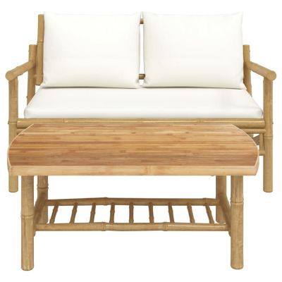 vidaXL 2 Piece Patio Lounge Set with Cream White Cushions Bamboo Image 3