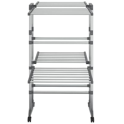 vidaXL 2-Tier Laundry Drying Rack with Wheels Silver 23.6"x27.6"x41.7" Image 2