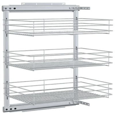 vidaXL 3-Tier Pull-out Kitchen Wire Basket Silver 18.5"x13.8"x22" Image 1